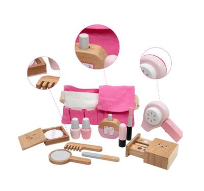 China 2020 Hot Educational Wooden Toy Pink Pretend Play Wooden Dressing Table Toys For Children for sale