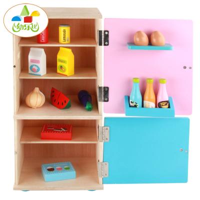 China DIY TOY Wooden Simulation Refrigerator Kitchen Set Toys For Kid Play House Children Educational Toys for sale