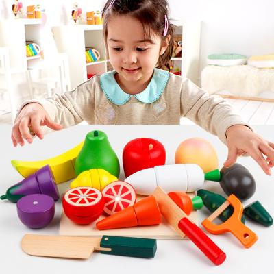 China Wooden Child Toy Brain Game Children's Fruits and Vegetables Educational Kitchen Jigsaw Puzzle Barbecue Cutting Game Sets for sale