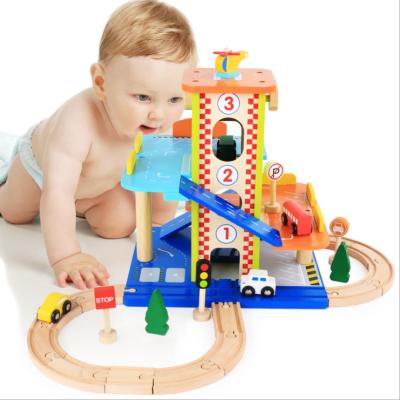 China New Learning Children's Game Wooden Educational Wooden Turning Rail Track Kids Toy 3D Wooden Parking Set House Toy for sale