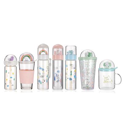 China Custom Logo Sustainable Glass Unbreakable Clear Cheap Water Bottle New Kids With Rope And Lid for sale