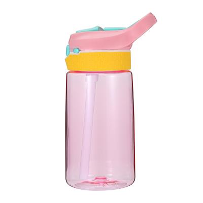 China Viable Custom Logo Clear Cute Kids 450ml BPA Free Plastic Water Bottles With Straw Lids Wholesale for sale