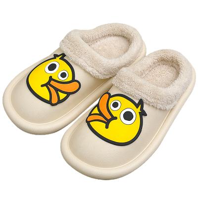 China 2021 Furry Home Slippers Warm Sweat-absorbent EVA Waterproof Slipper Cartoon Duck Slipper For Boys Girls Kids for sale