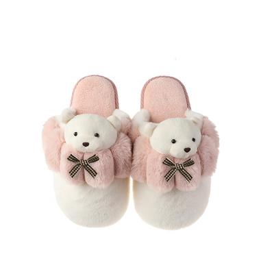 China CUSHIONING New Arrival Bear Sandals Warm Comfortable Cute Faux Fur Fluffy Home Slippers For Women Girls for sale