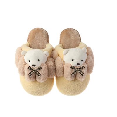 China CUSHIONING Warm Cozy Home Cute Bear Fur Plush Slippers Fluffy Slippers for Ladies Girls 2021 for sale