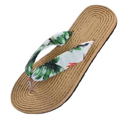 China Fashion Trend Summer Cotton And Flat Women's Flip Flops Outdoor Elegant Beach Women's Canvas Slippers for sale