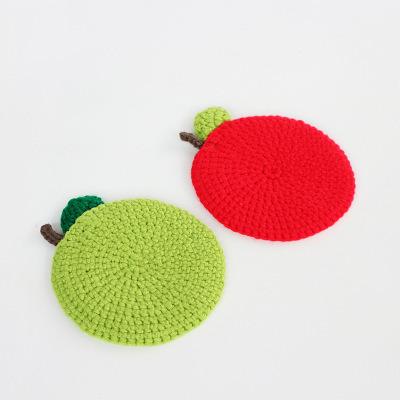 China Viable Mat Table Mat Forest Photography red and green wool knitted dish props decor rug for sale