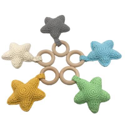 China Hot Sale Eco-Friendly Organic Natural Wooden Crochet Baby Teether Infant Teether Ring Chewing Toy Star Teether for sale