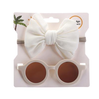 China Fashion Sun Glasses Children's Sun Headband Cartoon Baby Toy Sun Shade Glasses Pit Cotton Solid Color Combo Set Hair Band for sale