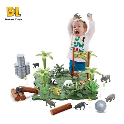 China Educational DIY Toys Animals Figure Toys With Activity Play Mat And Trees Realistic Plastic Jungle Zoo Wild Animals Figures For Kids for sale