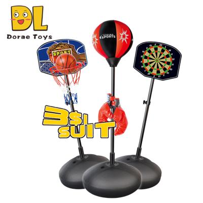 China Ourdoor Game Set 3 In 1 Basketball Dart Boxing Metal Hoop Set With Ball Pump Motion Suite For Kids Gift for sale