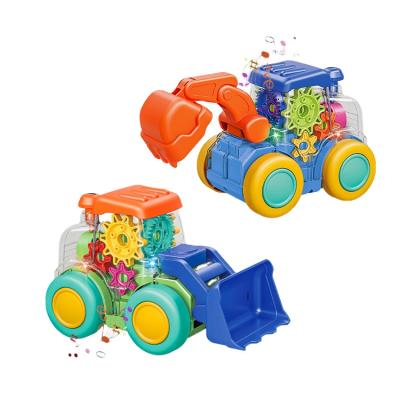 China DIY Toys Sounds And Music Gears Excavator Colorful Light Mechanical Engineering Educational Transparent Universal Vehicle for sale