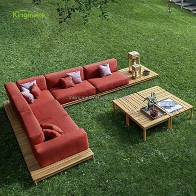 China Foshan Modern Furniture Hotel Garden Lounge Set Patio Furniture Teak Solid Wood L Shape Sofa Set Luxury Outdoor Furniture for sale