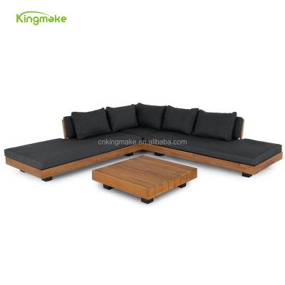 China Garden Sofa Set Solid Wood Patio Furniture Modern High End Luxury Teak L Shape Outdoor Sofa With Waterproof Cushion for sale