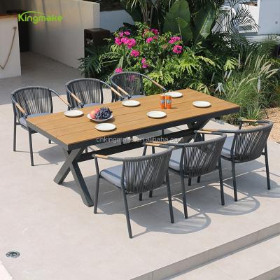 China Modern Wholesale Restaurant Aluminum Plastic Wood Table Outdoor Dining Set And Chair Set Modern Garden Patio Furniture for sale