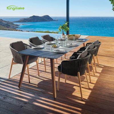 China Modern Fashionable Design Dining Table Set Restaurant Furniture Luxury Wood Dining Table and Rope Chair Set Outdoor Teak Furniture for Eat for sale