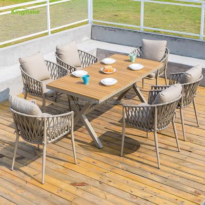 China Varsace luxury wood top dining table set modern aluminum WPC table and chair Dubai dining table set 6 seater ready to ship for sale