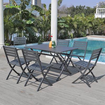 China Space saving 6 seater modern aluminum table set lightweight folding table and chair outdoor furniture for restaurant and cafe for sale