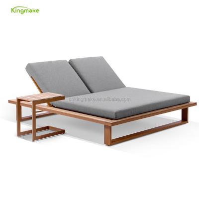 China Contemporary Classic Design 2 People Folding Bed Seaside Teak Cabriolet Sofa 5 Years Warranty Double Wooden Sun Sofa For Beach for sale