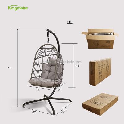 China Modern Wholesale Steel Wicker Seat Furniture Outdoor Rattan Hanging Patio Egg Chair Hanging Garden Swing Folding Chair with Stand for sale