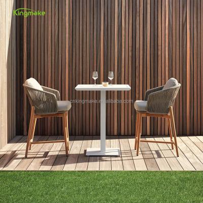 China New Design Modern Long High Garden Bar Stools Restaurant Bar Furniture Teak Outdoor Living Room Bar Furniture Sets With Waterproof Cushion for sale