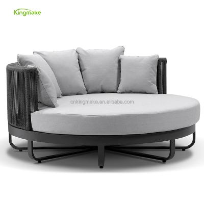 China Contemporary Popular Design Round Black Color Rope Beach Folding Bed Outdoor Used Weaving Aluminum Daybed With Ready Stocks for sale