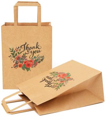 China Recycled Materials Thank You Gift Bags Business Small Tote Bags, Sturdy Brown Paper Gift Bags Handles For Bulking, Thank You Kraft Paper Bag for sale