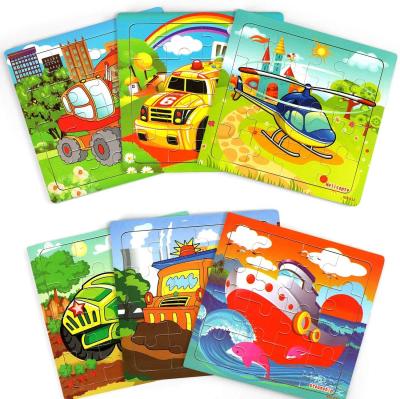 China Cartoon Toy Easy Small Travel Puzzles for Kids Ages 3-5 Years, Kids Cars Wooden Puzzles 16 Pieces, Early Educational Toys and Gifts for sale