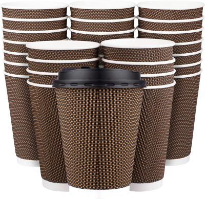 China 12 Ounce Brown Disposable Disposable Coffee Cups With Lids, Premium Insulated Ripple Paper Cups For Hot Coffee for sale