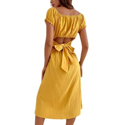 China Designer Women's Fashion Washable Backless Summer Dresses Slim Short Top Women's Dress High Waist Tube Sleeve Solid Cotton Dress for sale