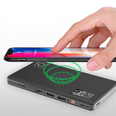 China New Model Wireless Charging Built In 3 in-1 Multifunctional Cable 10000mAh Wireless Charging Power Banks For iPhone 11 for sale