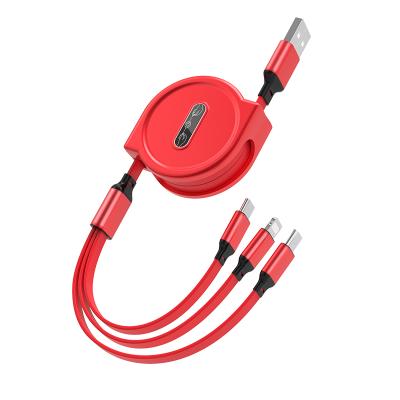 China 3-in-1 charging cable retractable candy color options colorful retractable fast charging cell phone cable 3 in 1 charging cable for sale