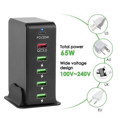 China UniversalÂ   65w Multiple Quick Charging PD USB Charger QC3.0 Wall Charger for sale