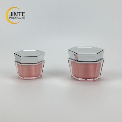 China New Products 15g 30g 50g Container Custom Hexagon Rose Plastic Recycled Empty Cosmetic Acrylic Jar for sale