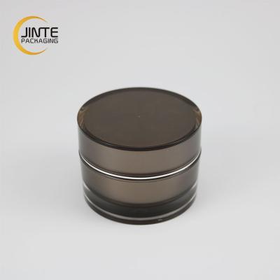 China Dark Brown Acrylic Cream Jar Double Wall Recyclable Plastic Cream Jar Packaging Cream Jar for sale