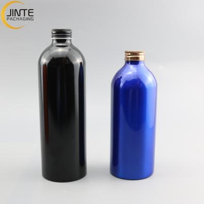 China Wholesale Recycable Glossy Black 500ml Aluminum Bottle For Shampoo Cosmetic Packaging Bottles With Pump for sale