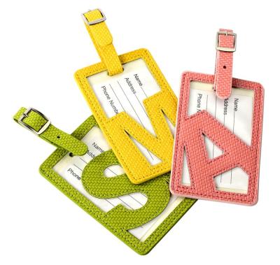 China Promotion Color PU Pattern Hollow Material Luggage Tag Waterproof Luggage Tag for sale