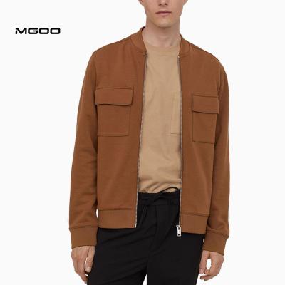 China MGOO Breathable Dark Beige Men Terry Cotton Zip Up Jackets French Rib Neck Jackets Tank Top for sale