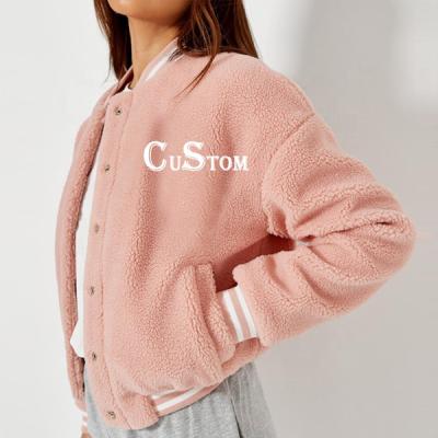 China MGOO Women Winter Fleece Vintage Streetwear Stylish Oversized Polyester Reversible Bomber Jacket for sale