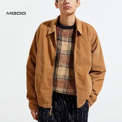 China MGOO Breathable Custom Design Zipper Corduroy Jacket Khaki Men Regular Fit Turn Down Collar Jacket for sale