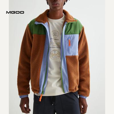 China MGOO Colorblock Sherpa Jacket Handwarmer Zipper Pocket Breathable Nylon Blocked Men Coat for sale