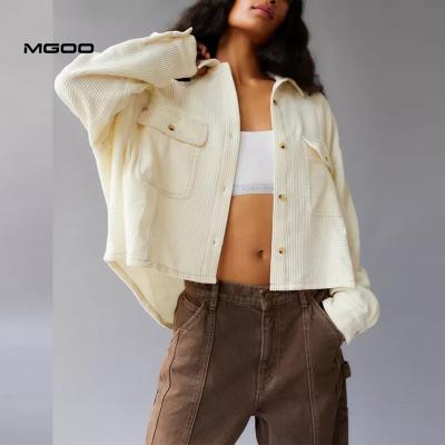 China MGOO Corduroy Anti-Shrink Boxy Oversized Fit Button Down Cropped Shirts For Women White for sale