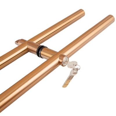 China Modern Luxury Satine Rose Gold Finish Stainless Steel Pull Door Handle With Lock For Doors for sale