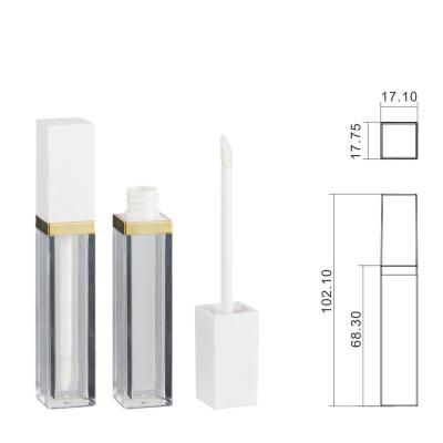 China Cosmetic 7ml Custom Logo Golden Lip Tint Bottle Pink Lip Gloss Containers Tube Empty Square Lipgloss Tube for sale