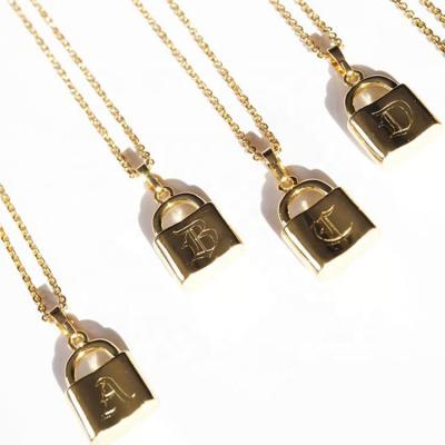 China nickel & Custom English Gothic Vintage Alphabet Padlock Necklace Jewelry Fashion Lead Free Old Gold Plated Lock Necklace for sale