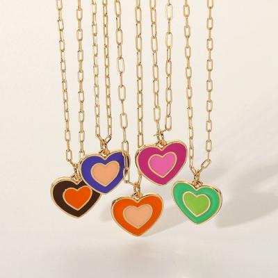 China Two Color Candy Heart Neon Enamel Pendant Necklace Jewelry BFF Lead Free Enamel Heart Necklace Stainless Steel Nickel Free for sale