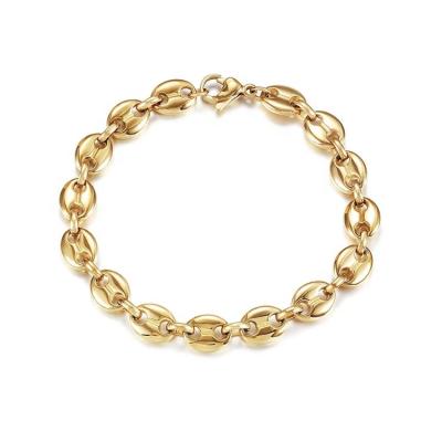 China nickel & CIA Fashion Pig Nose Chain Bracelet Lead Free European Style Hip Hop Jewelry, 18K Gold Plated Stainless Steel Coffee Bean Chain Bracelet for sale