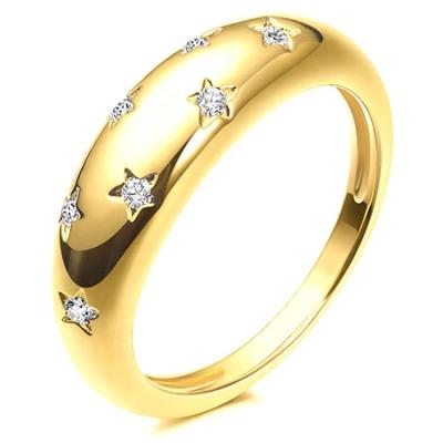 China nickel & Lead Free Sparkle 18k Gold Plated Stainless Steel Rings Jewelry Zircon Inlayed Statement Dome Shiny North Star Diamond Ring for sale