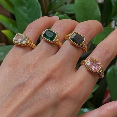 China nickel & Luxury Jewelry Chunky Twisted Crescent Statement Emerald Multicolor CZ Diamond Rings, Colorful Rectangle Gemstone Lead Free Women Ring for sale