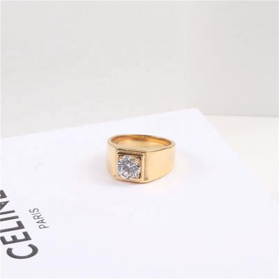 China Luxury Vintage Zircon Seal Ring Lead Free Nickel Free 18K Gold Plated Minimalist Chunky Diamond CZ Zircon Stone Ring For Women for sale